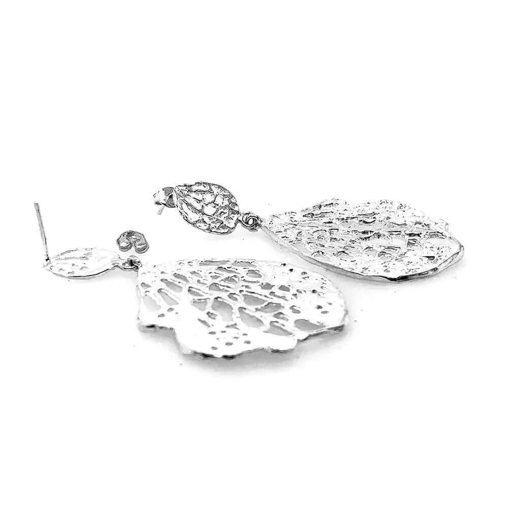 Dangling Autumn Leaves Silver Earrings flat - Nueve Sterling