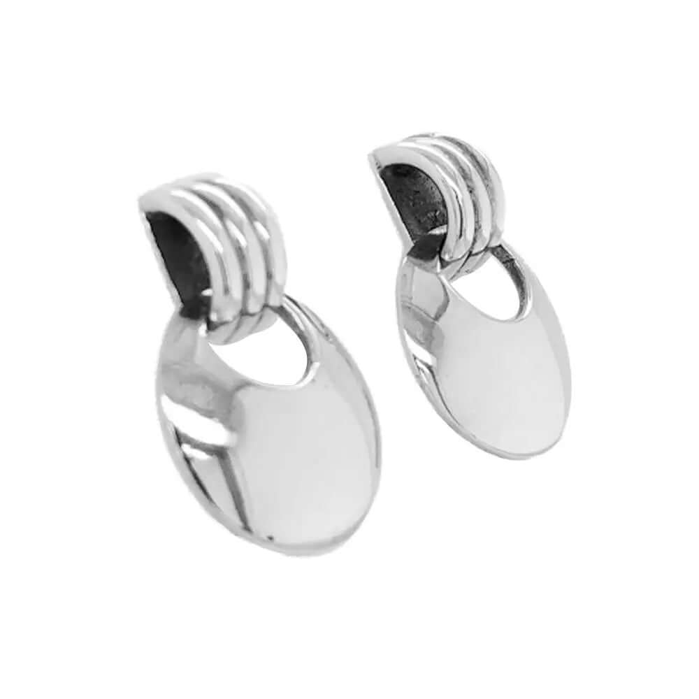 Dangling Dish Silver Earrings side - Nueve Sterling
