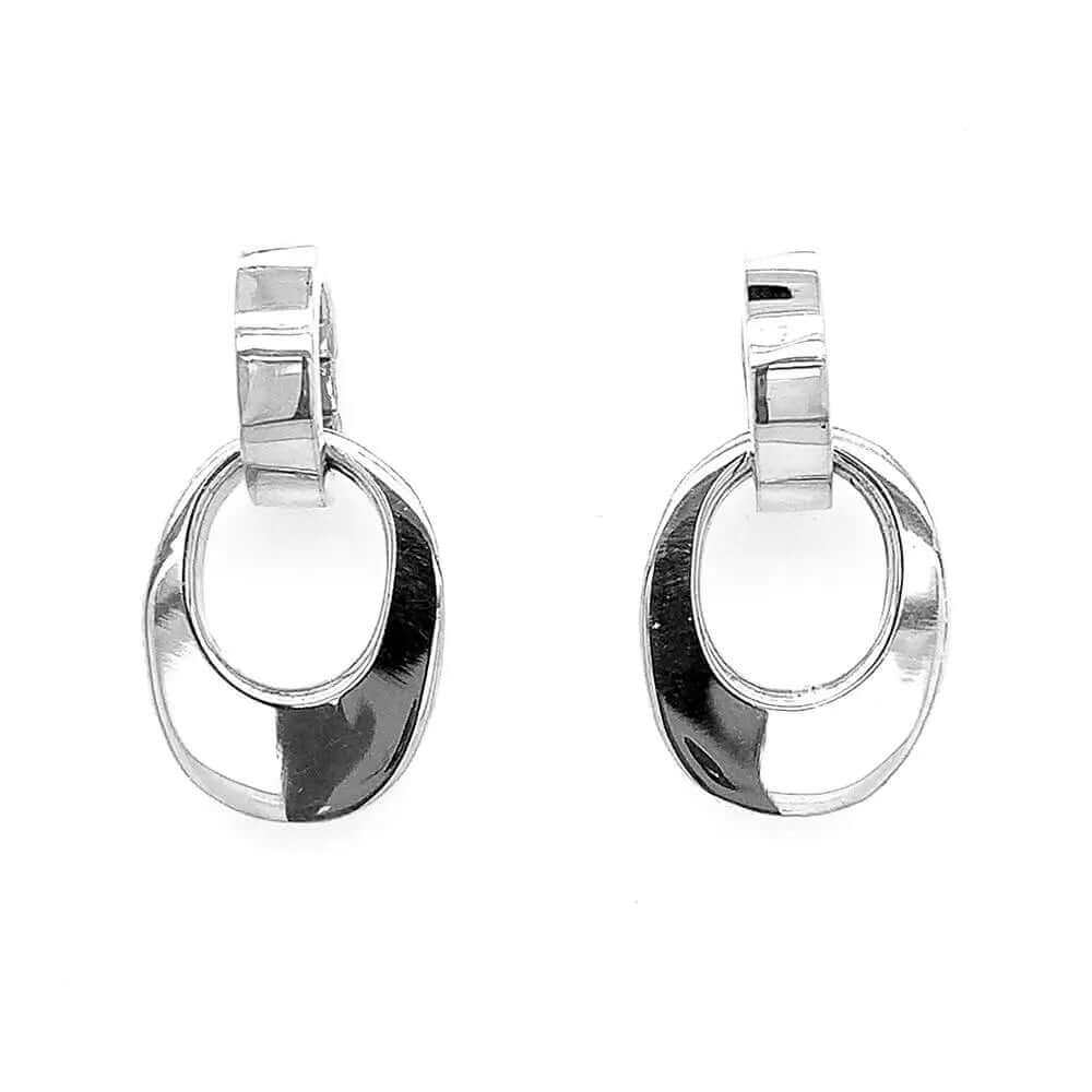 Dangling Oval Silver Post Earrings - Nueve Sterling