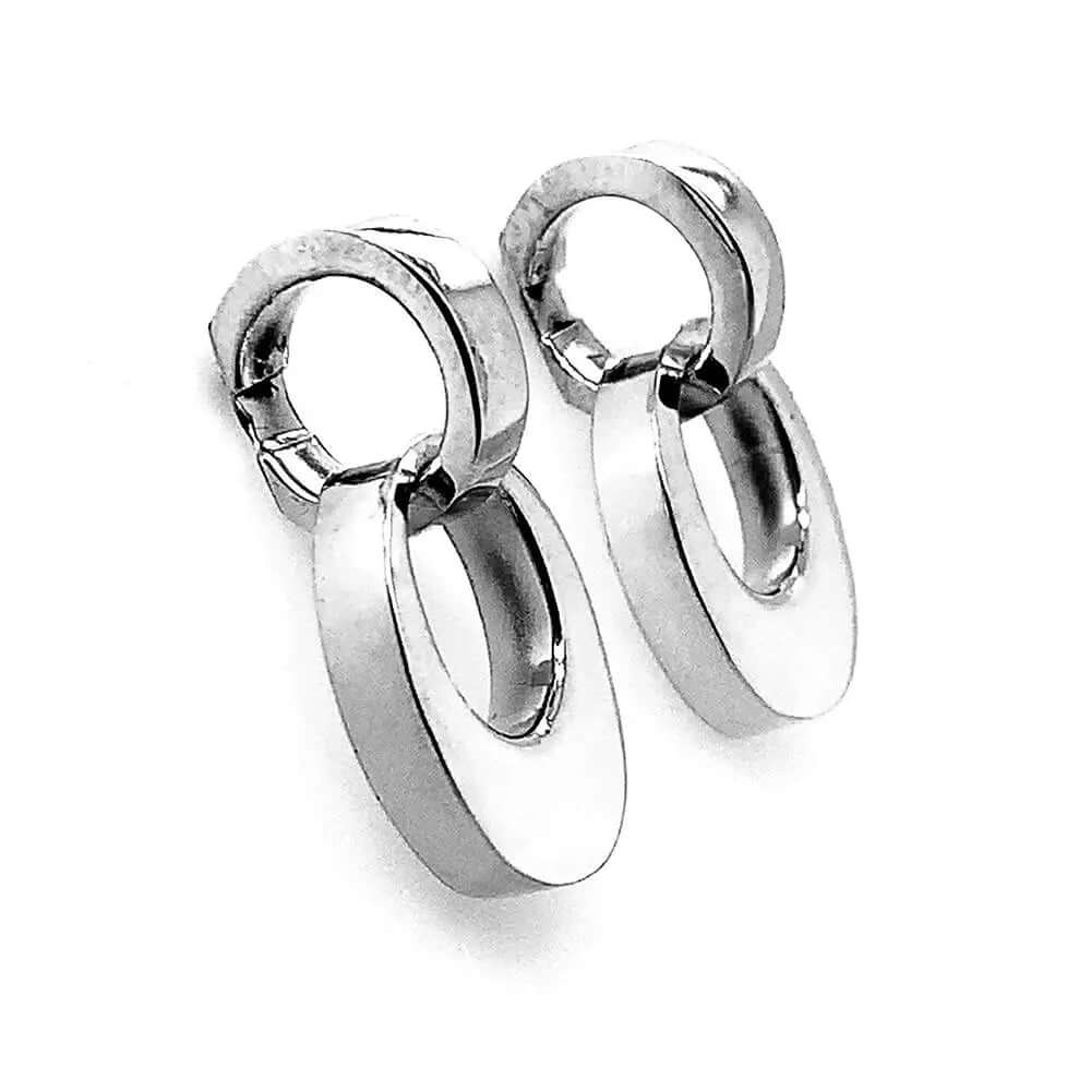 Dangling Oval Silver Post Earrings side - Nueve Sterling