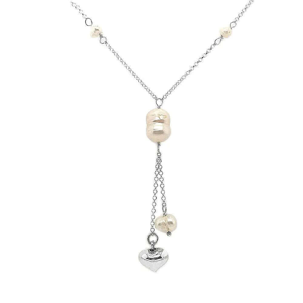 %product Delicate Silver Lariat Necklace With Pearls Nueve Sterling