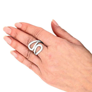 Double Loop Silver Ring with model - Nueve Sterling