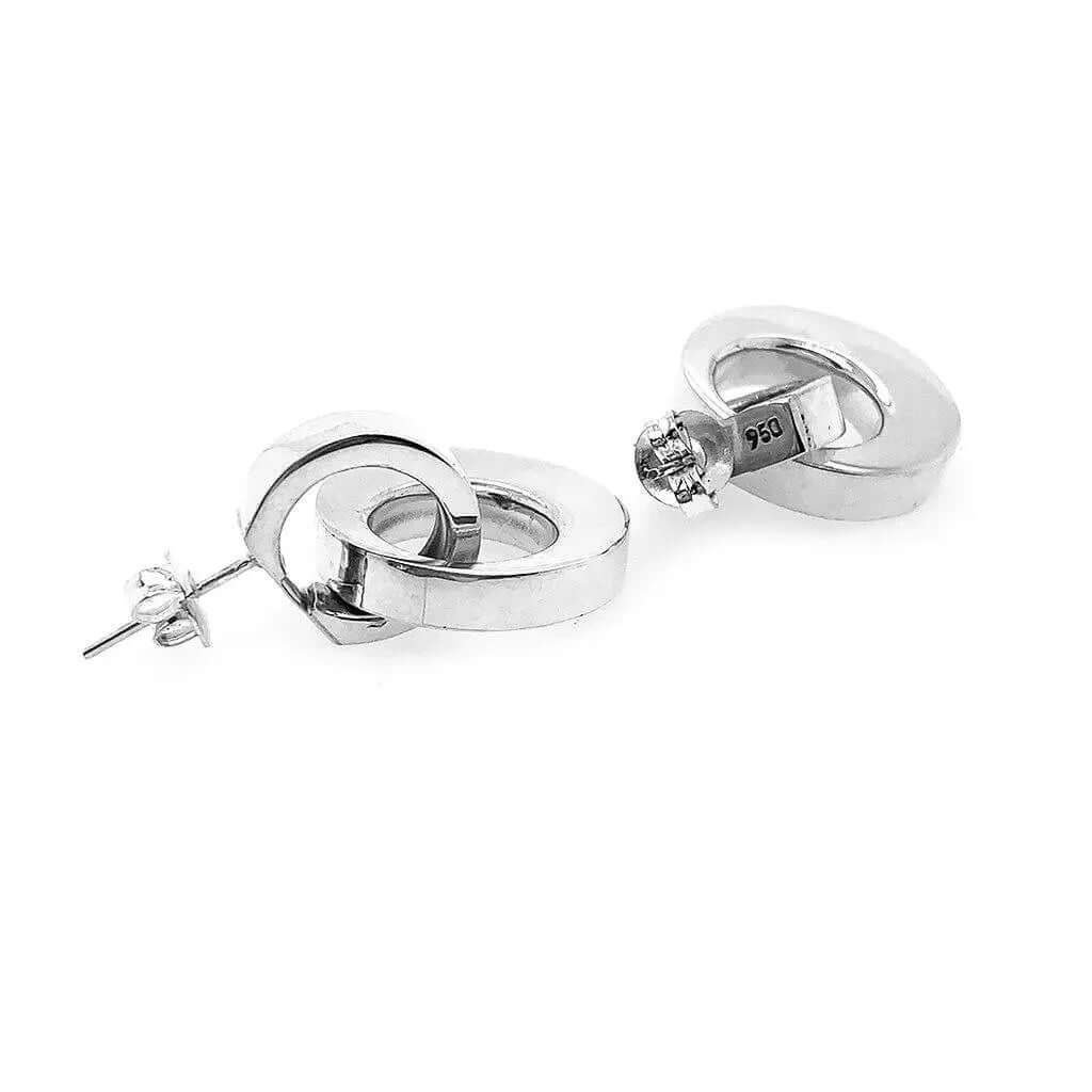 Double Round Silver Earrings flat - Nueve Sterling