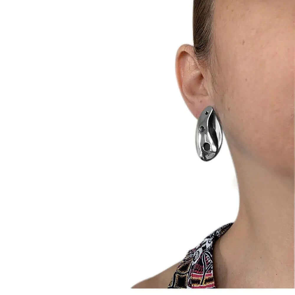 Duality Silver Earrings with model - Nueve Sterling