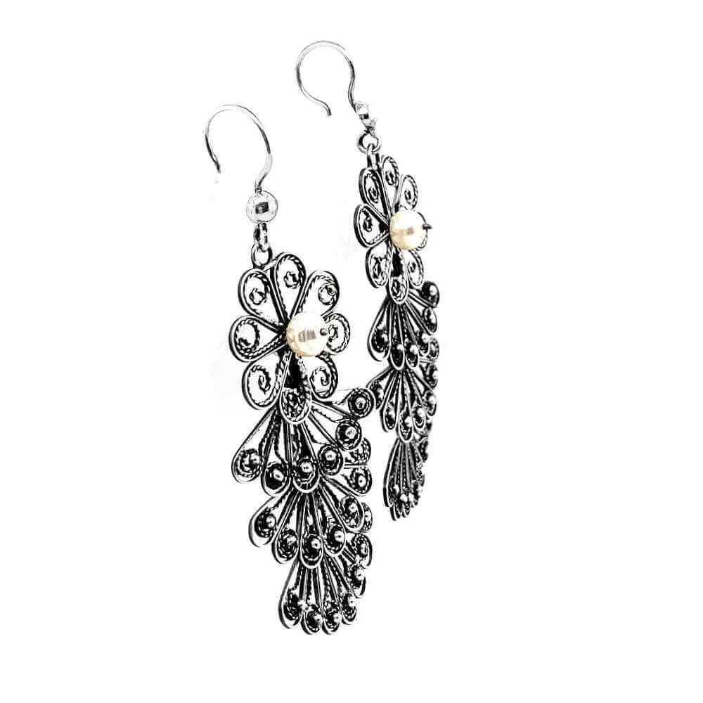 Fan Oxidized Silver Earrings side - Nueve Sterling