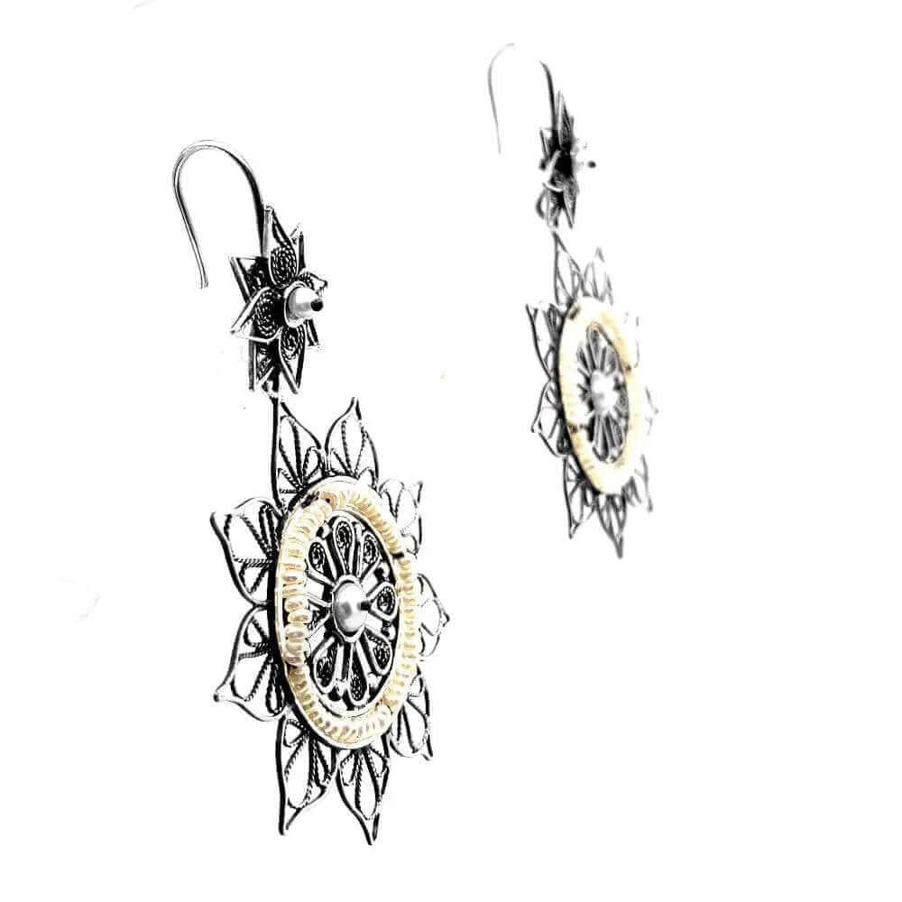 Filigree Mandala Silver Earrings side - Nueve Sterling