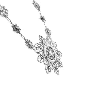 Filigree Mandala Silver Necklace with Pearls side - Nueve Sterling