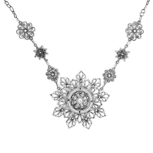 Filigree Mandala Silver Necklace with Pearls back - Nueve Sterling
