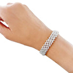 Five Rows Small Beads Silver Bracelet with model - Nueve Sterling