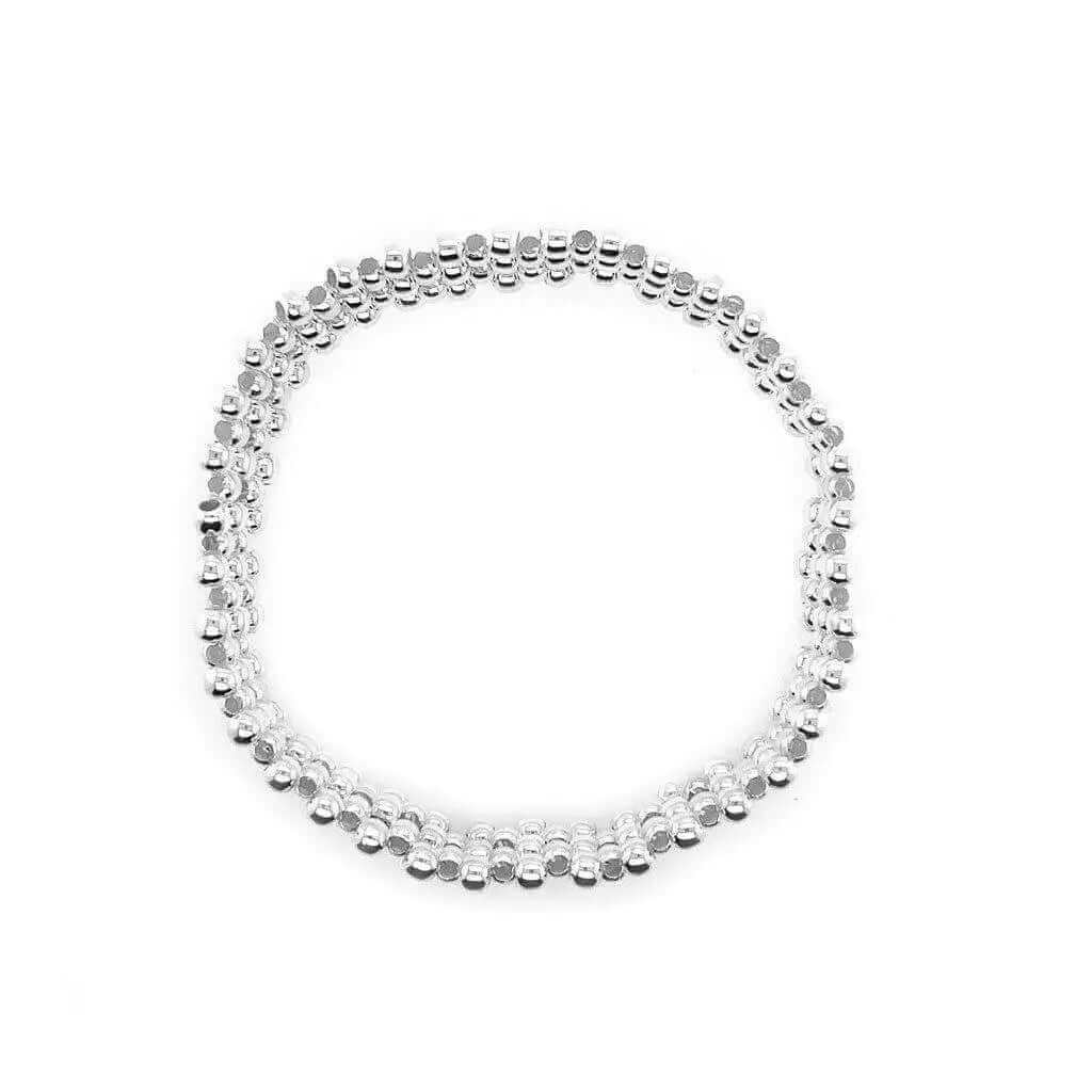 Five Rows Small Beads Silver Bracelet top view