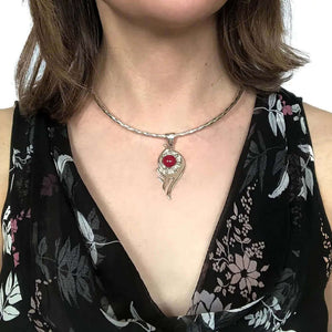 Flame Silver Pendant with Gemstone with model - Nueve Sterling