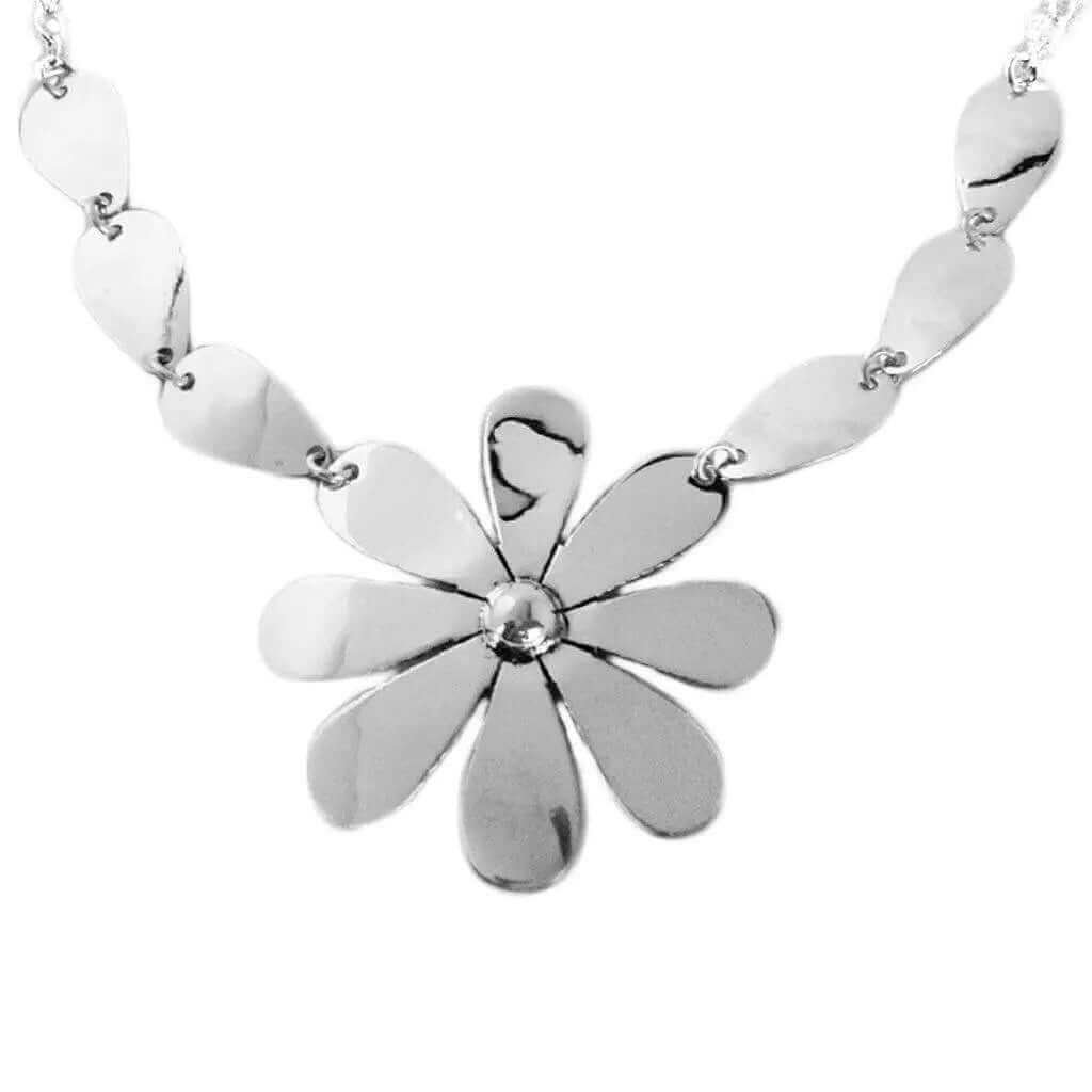 Flower and Leaves Silver Necklace - Nueve Sterling