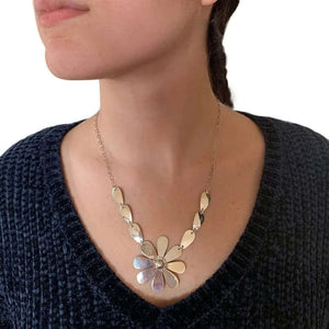 Flower and Leaves Silver Necklace with model - Nueve Sterling