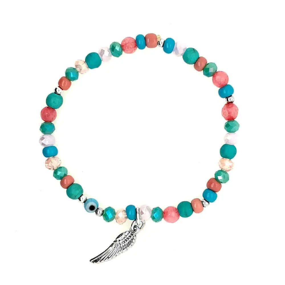 Girl Beads And Silver Feather Bracelet top - Nueve Sterling