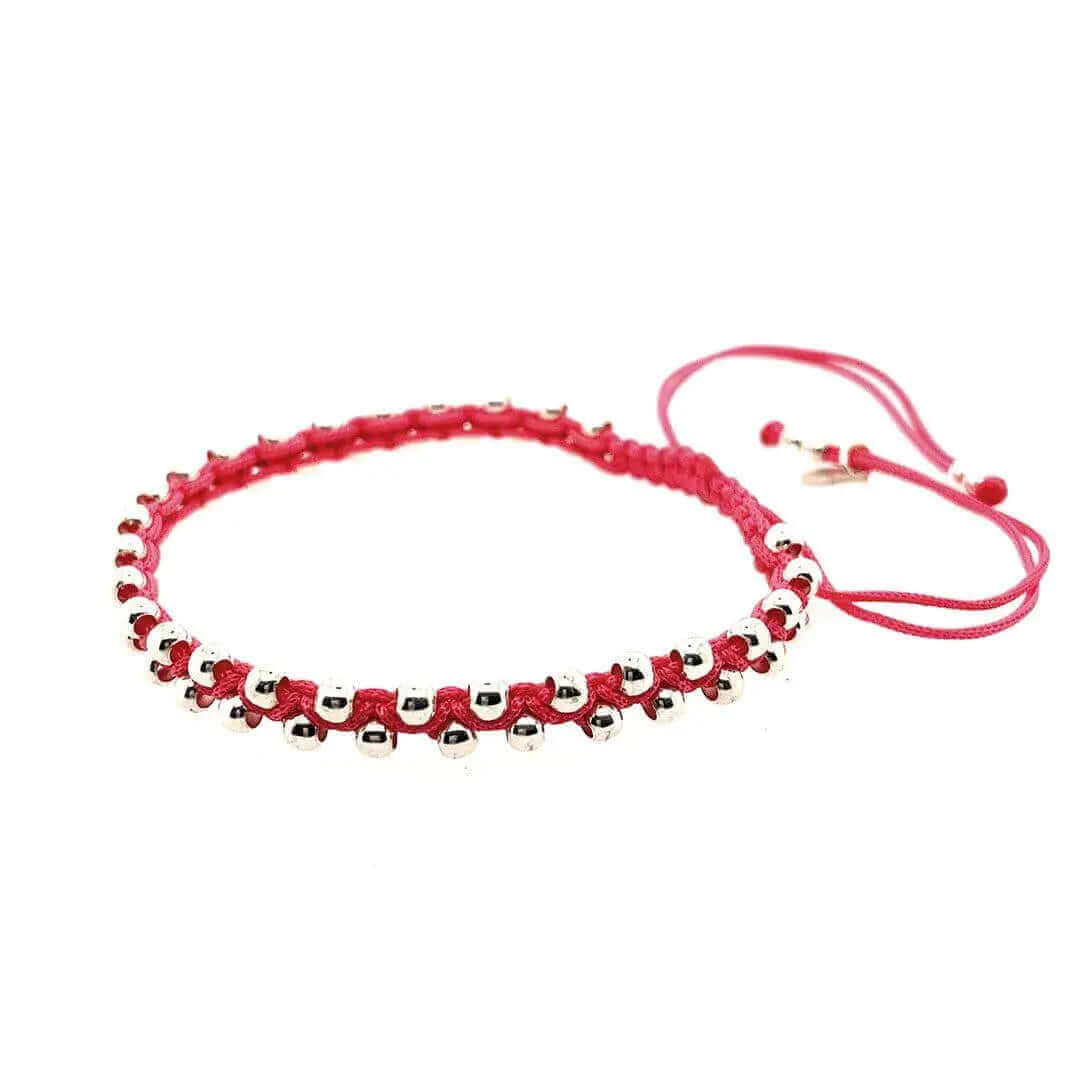 Girls Woven Bracelet with Silver Beads 
