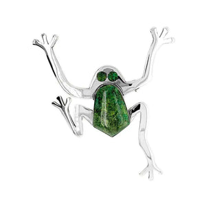 Green Turquoise Frog Silver Brooch Pendant - Nueve Sterling