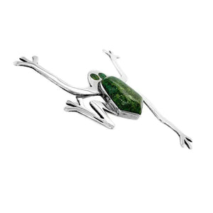 Green Turquoise Frog Silver Brooch Pendant side - Nueve Sterling