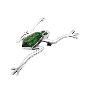 Green Turquoise Frog Silver Brooch Pendant other side - Nueve Sterling