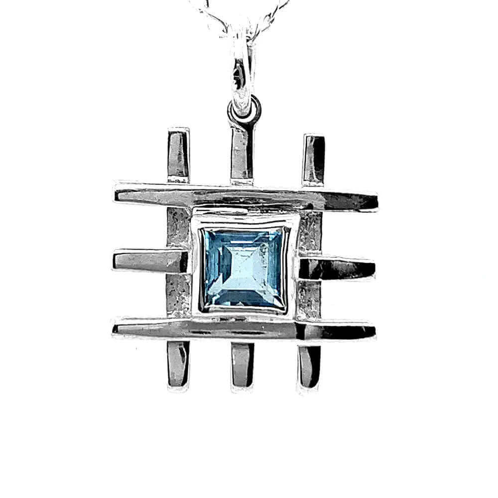     Grid-Silver-Pendant-With-Blue-Topaz-front-Nueve-Sterling