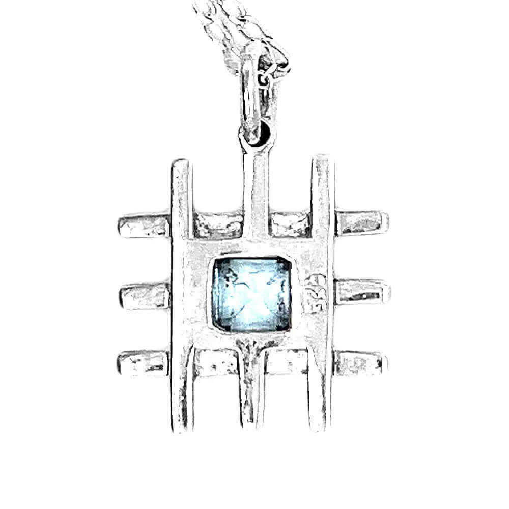 Grid-Silver-Pendant-With-Blue-Topaz-back-Nueve-Sterling