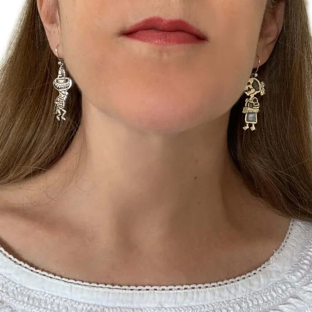 %product Hat Dance Skeleton Silver Earrings Nueve Sterling