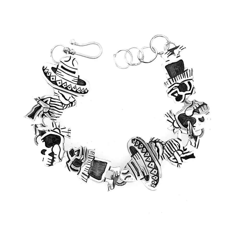 Dancing Skeletons Sterling Silver Bracelet