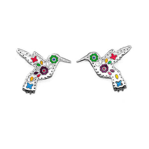 Hummingbird Enamel Silver Earrings - Nueve Sterling