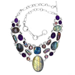 Labradorite Amethyst Pearl Silver Necklace top - Nueve Sterling