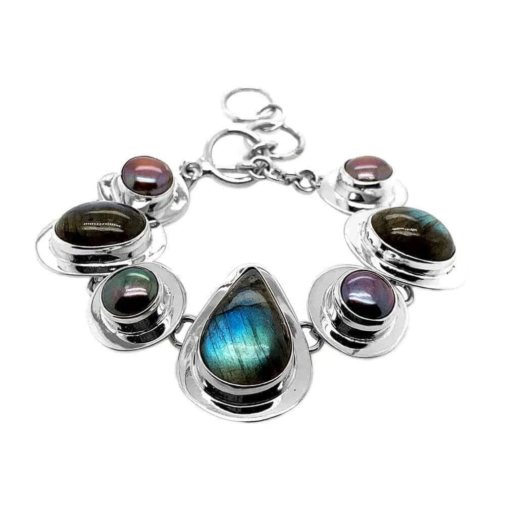 Labradorite Pearls Silver Bracelet - Nueve Sterling