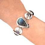 Labradorite Pearls Silver Bracelet with model - Nueve Sterling