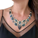 Labradorite Pearls Silver Necklace with model - Nueve Sterling