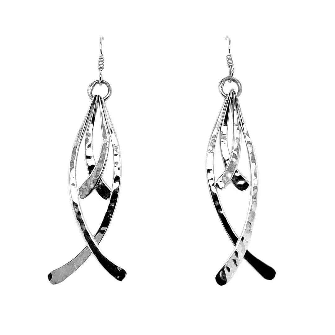 Long Combined Fish Silver Earrings - Nueve Sterling