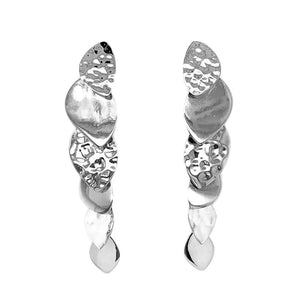Long Double Texture Silver Earrings - Nueve Sterling