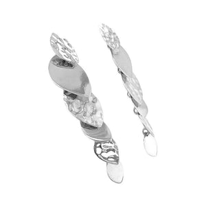 Long Double Texture Silver Earrings side - Nueve Sterling