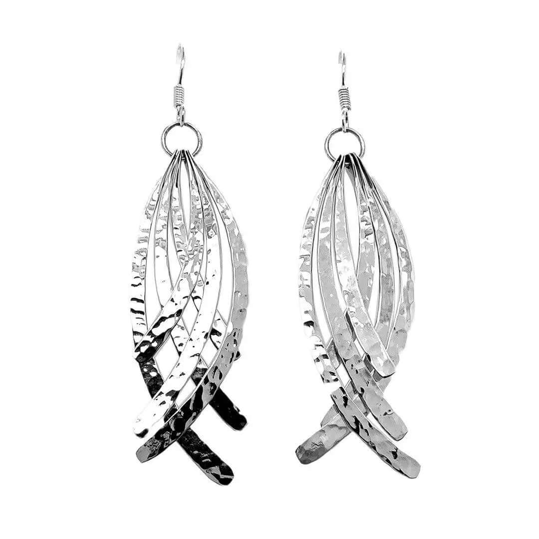Long Fish Silver Earrings - Nueve Sterling