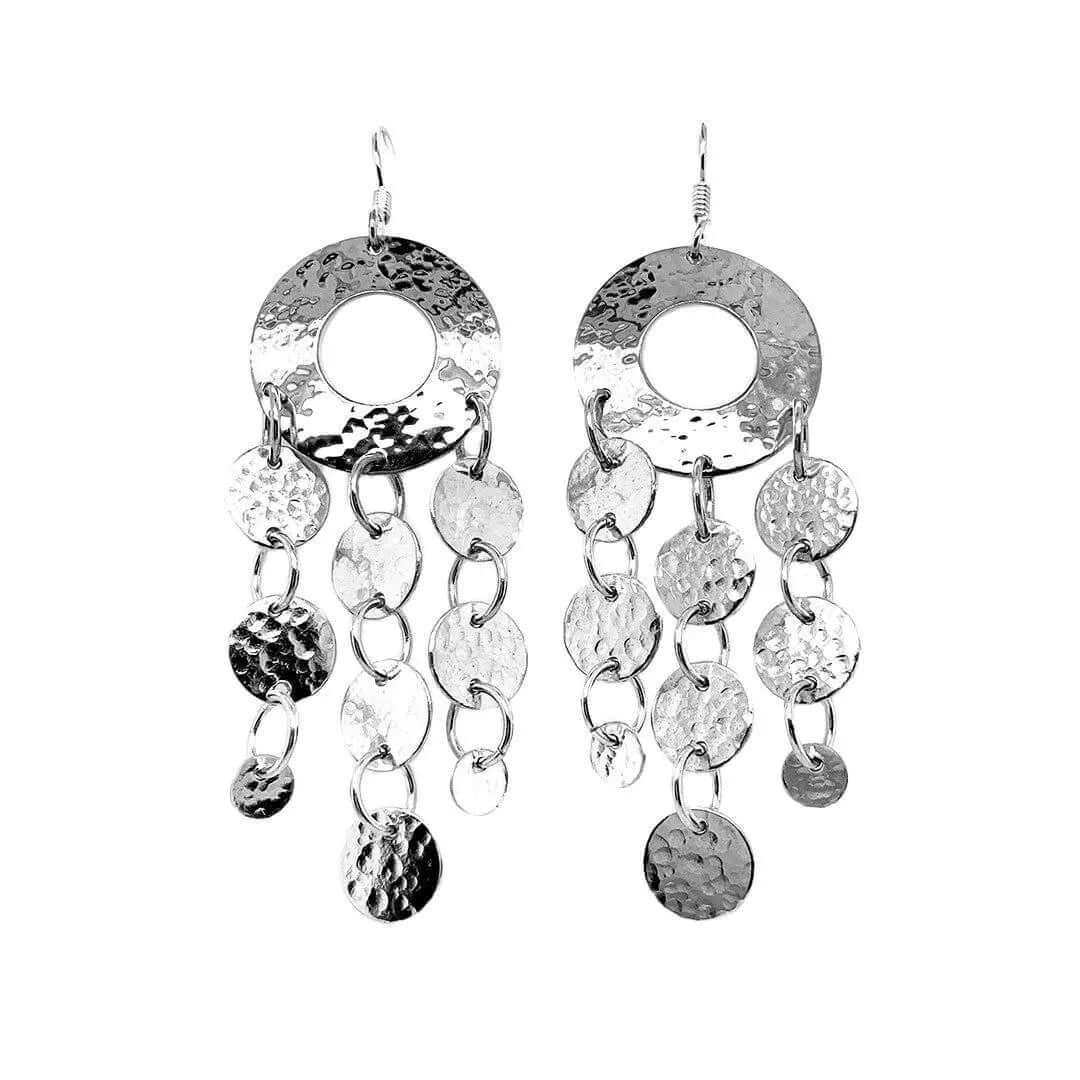 Hammered Circles Silver Earrings - Nueve Sterling