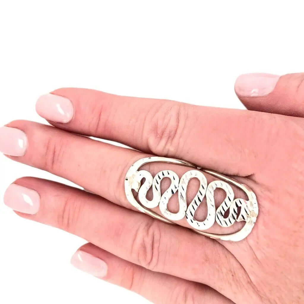 %product Long Serpent Ring in Silver Nueve Sterling