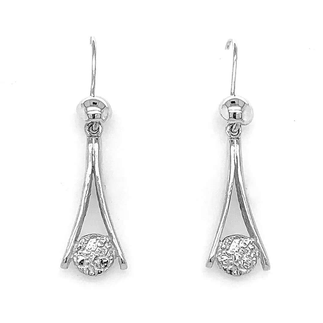 Long Stylized Earrings With Circle In Silver - Nueve Sterling