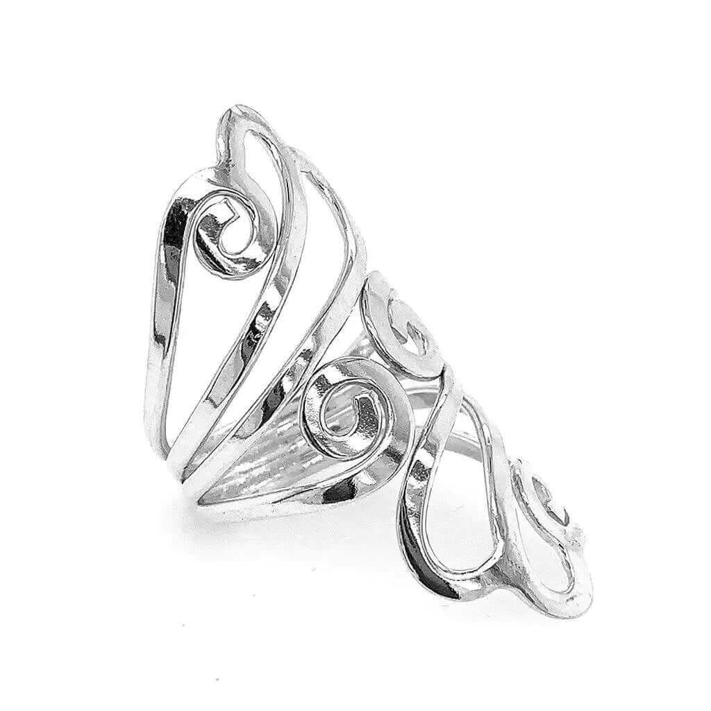 Long Wavy Silver Ring side - Nueve Sterling