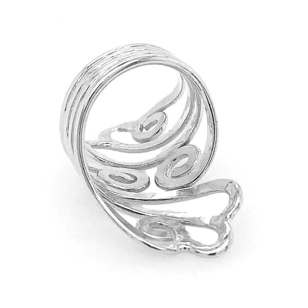 Long Wavy Silver Ring back - Nueve Sterling