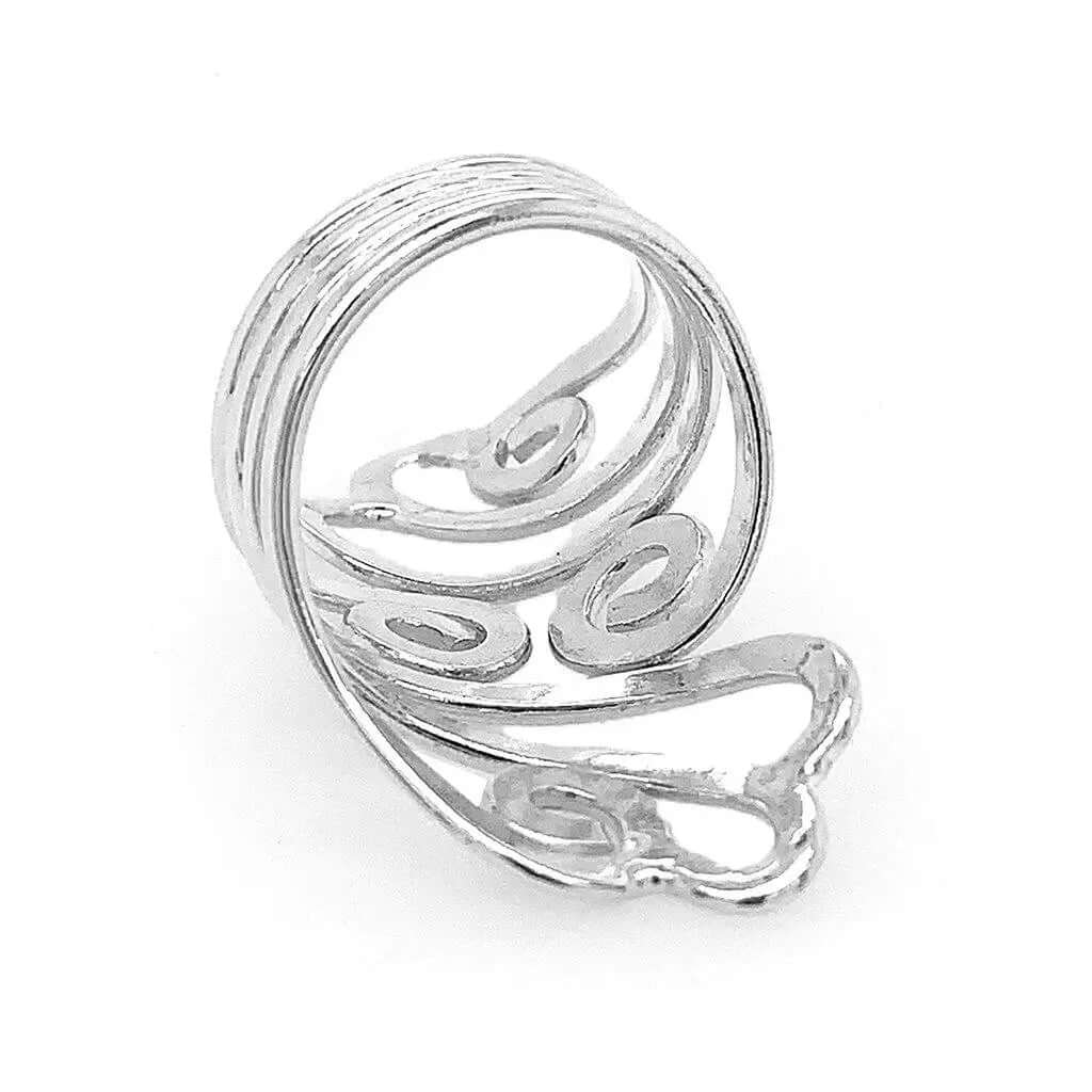 Long Wavy Silver Ring back - Nueve Sterling