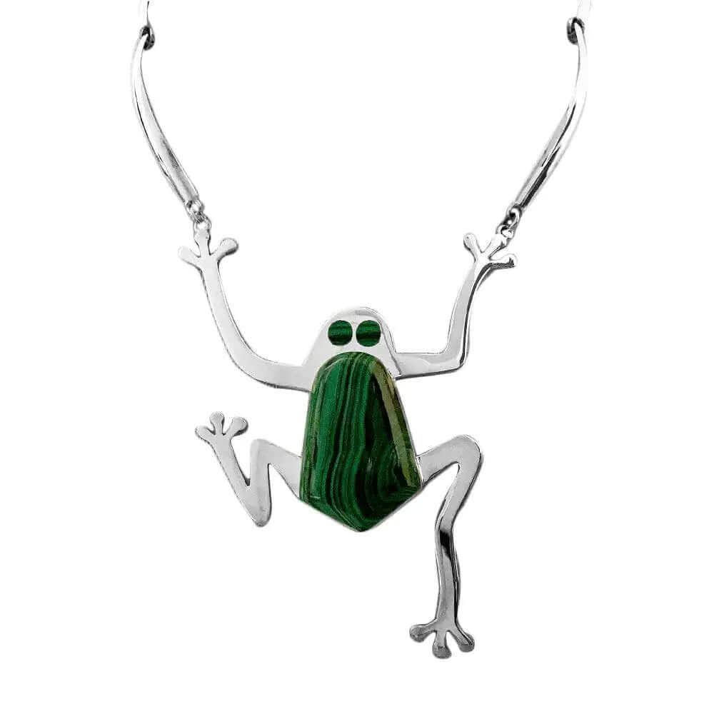 Malachite Frog 950 Silver Necklace - Nueve Sterling