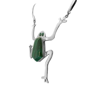 Malachite Frog 950 Silver Necklace side - Nueve Sterling