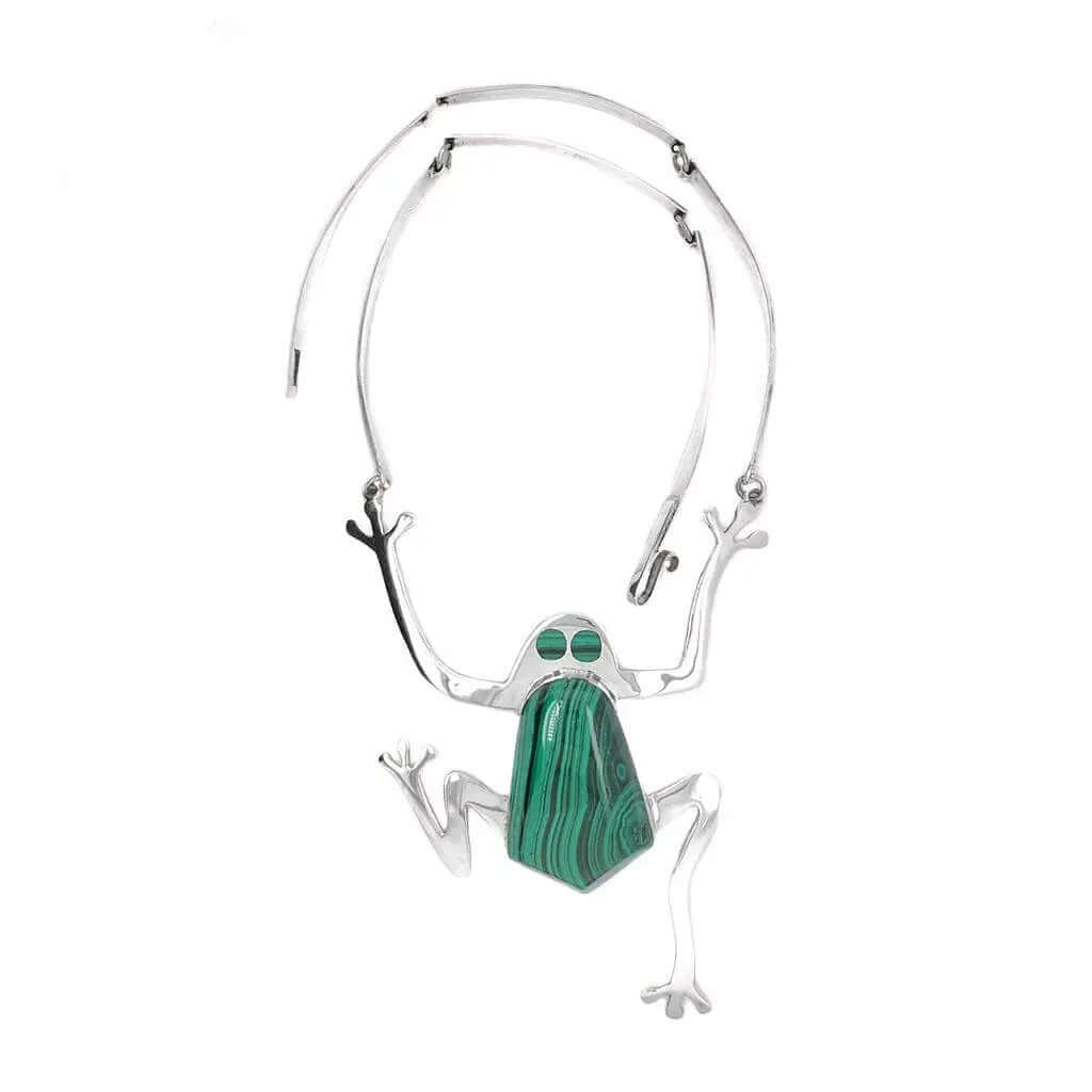Malachite Frog 950 Silver Necklace top - Nueve Sterling