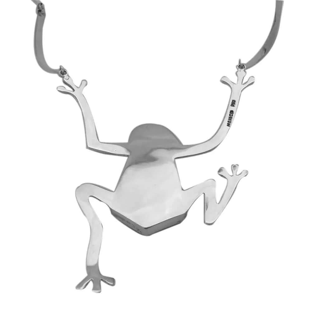 Malachite Frog 950 Silver Necklace back - Nueve Sterling