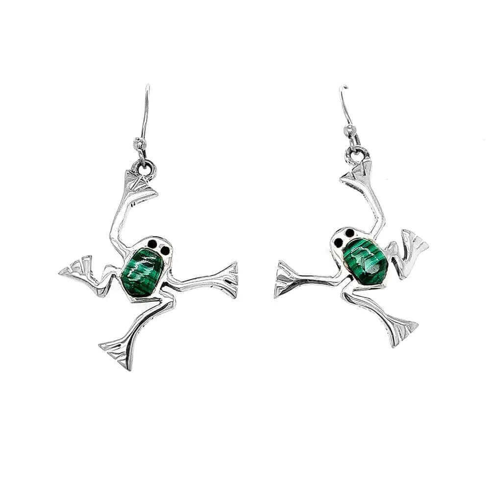 Malachite Frog Silver Earrings - Nueve Sterling