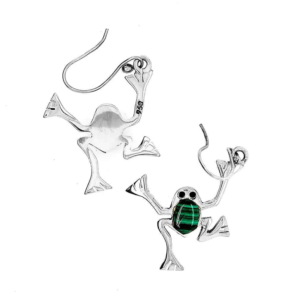 Malachite Frog Silver Earrings top - Nueve Sterling