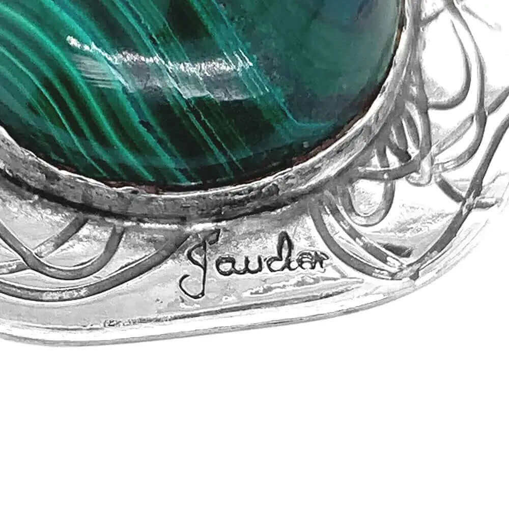 Pendentif Art Déco Taxco Mexique - Obsidienne Et Malachite Sur Argent - Occasion