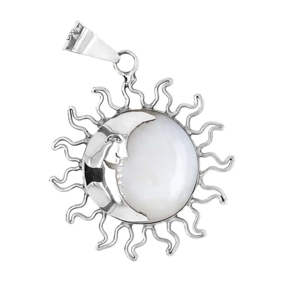 Medium Eclipse Silver Pendant with Gemstone - Nueve Sterling