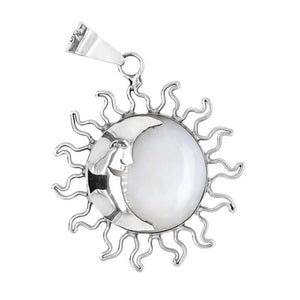 Medium Eclipse Silver Pendant with Gemstone - Nueve Sterling